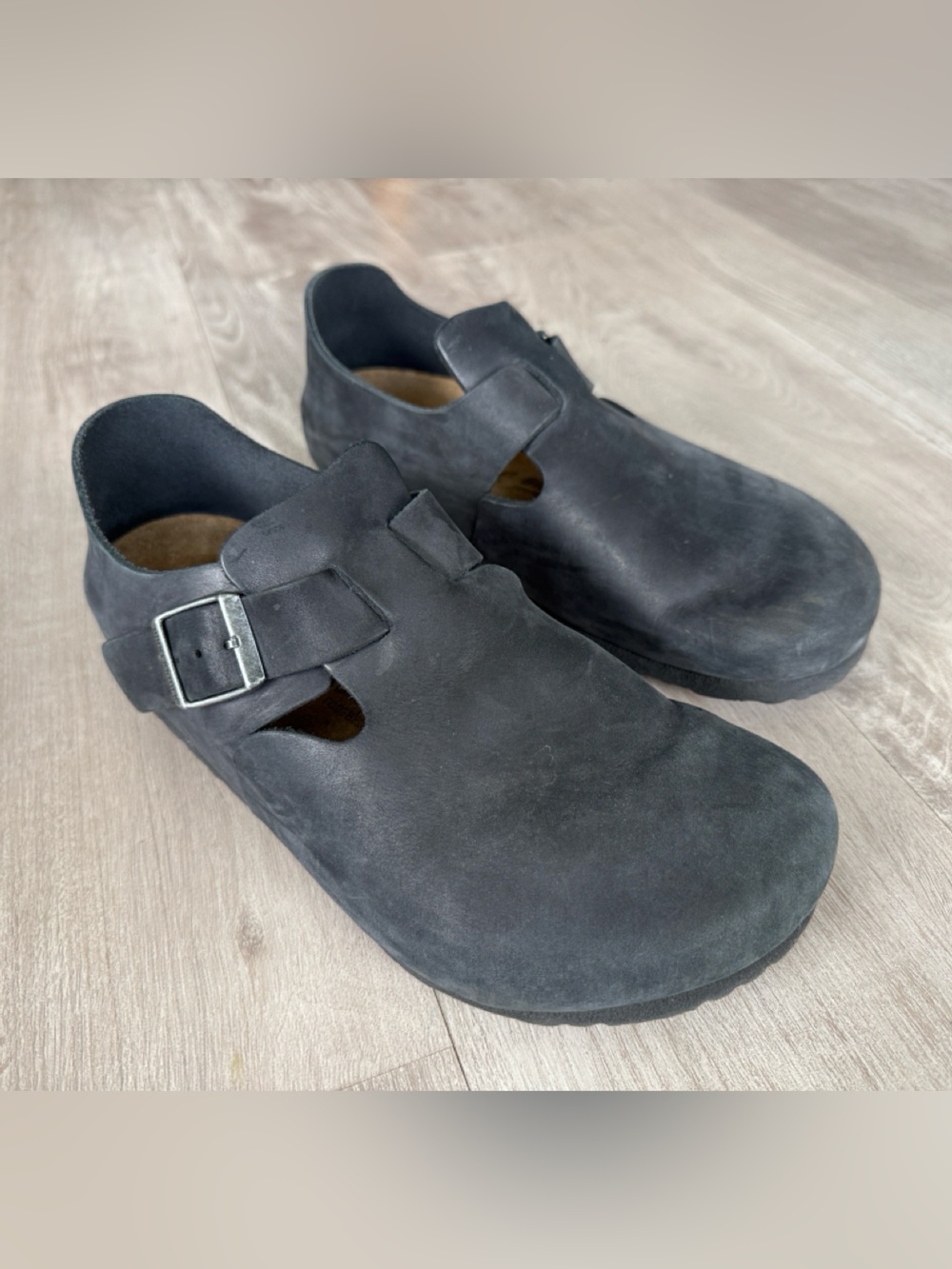 Birkenstock Black London Boston Clog with Silver Buckle